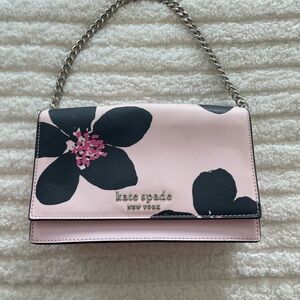kate spade pink floral crossbody with silver chain